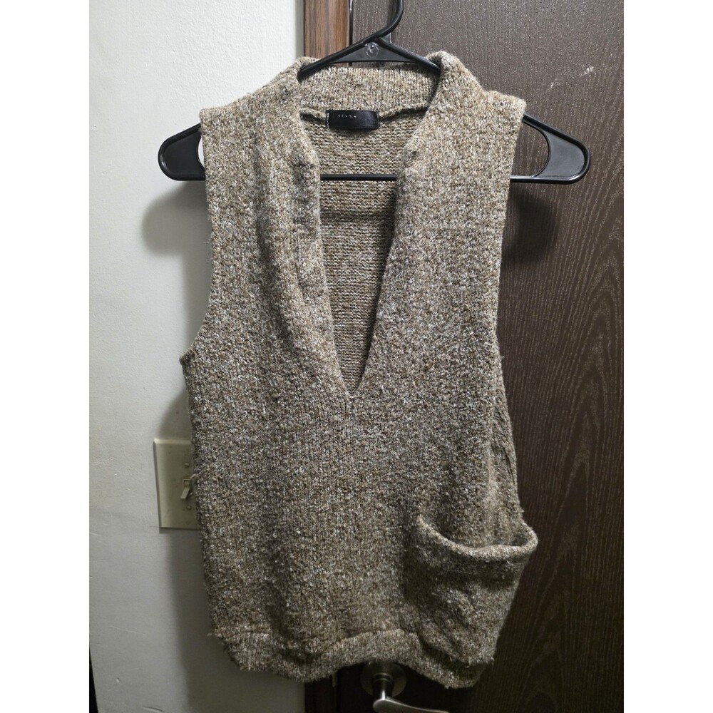 Women’s Brown Sleeveless Deep V-Neck Sweater Vest Knit Pullover Top Cozy Size M